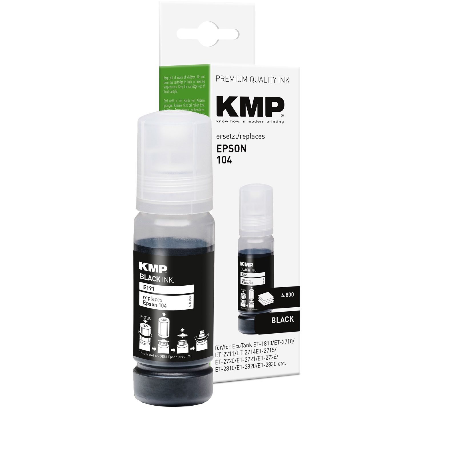 KMP E191 kompatibilní inkoustová kazeta Epson 104 (T00P1), černá