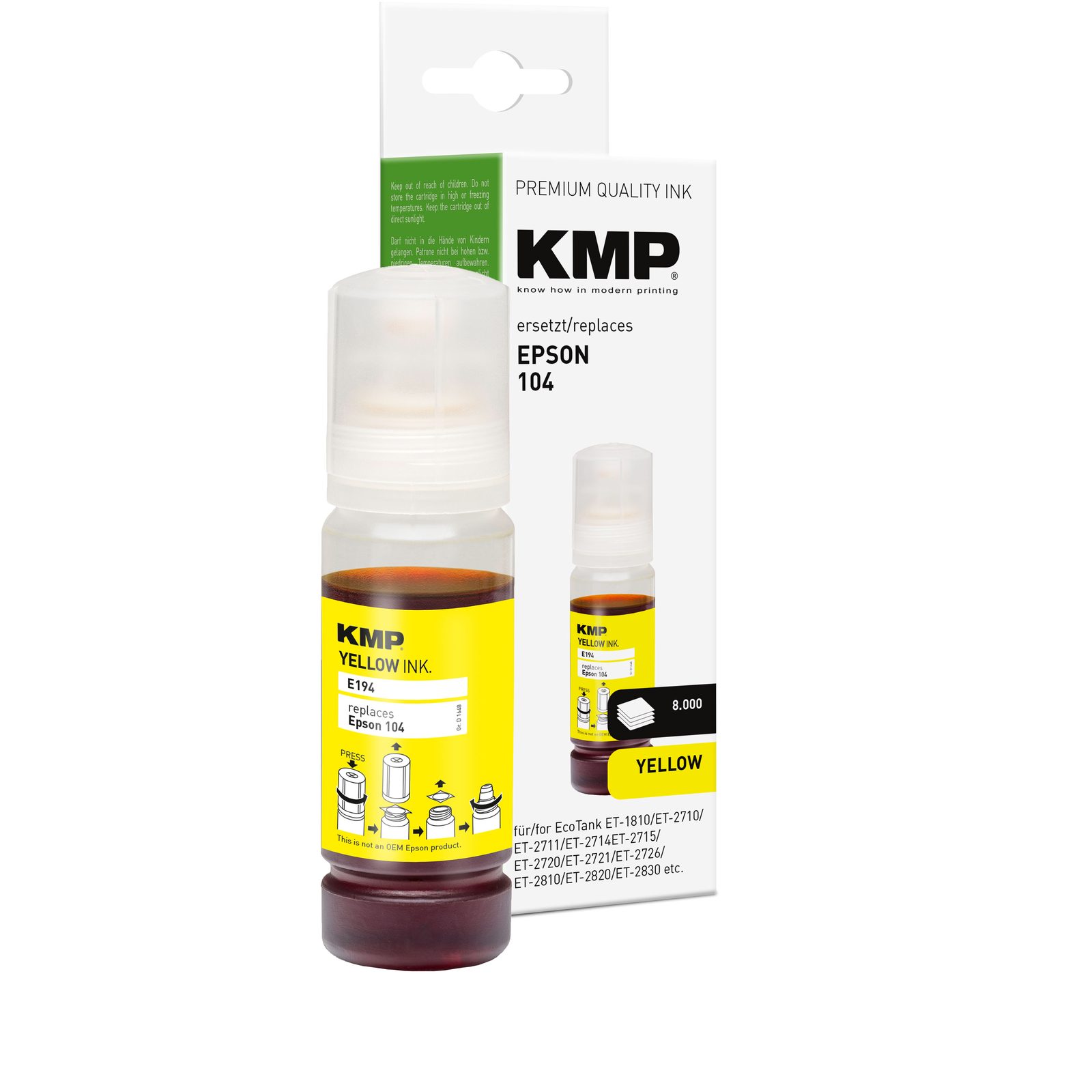 KMP E194 kompatibilní inkoustová kazeta Epson 104 (T00P4), žlutá
