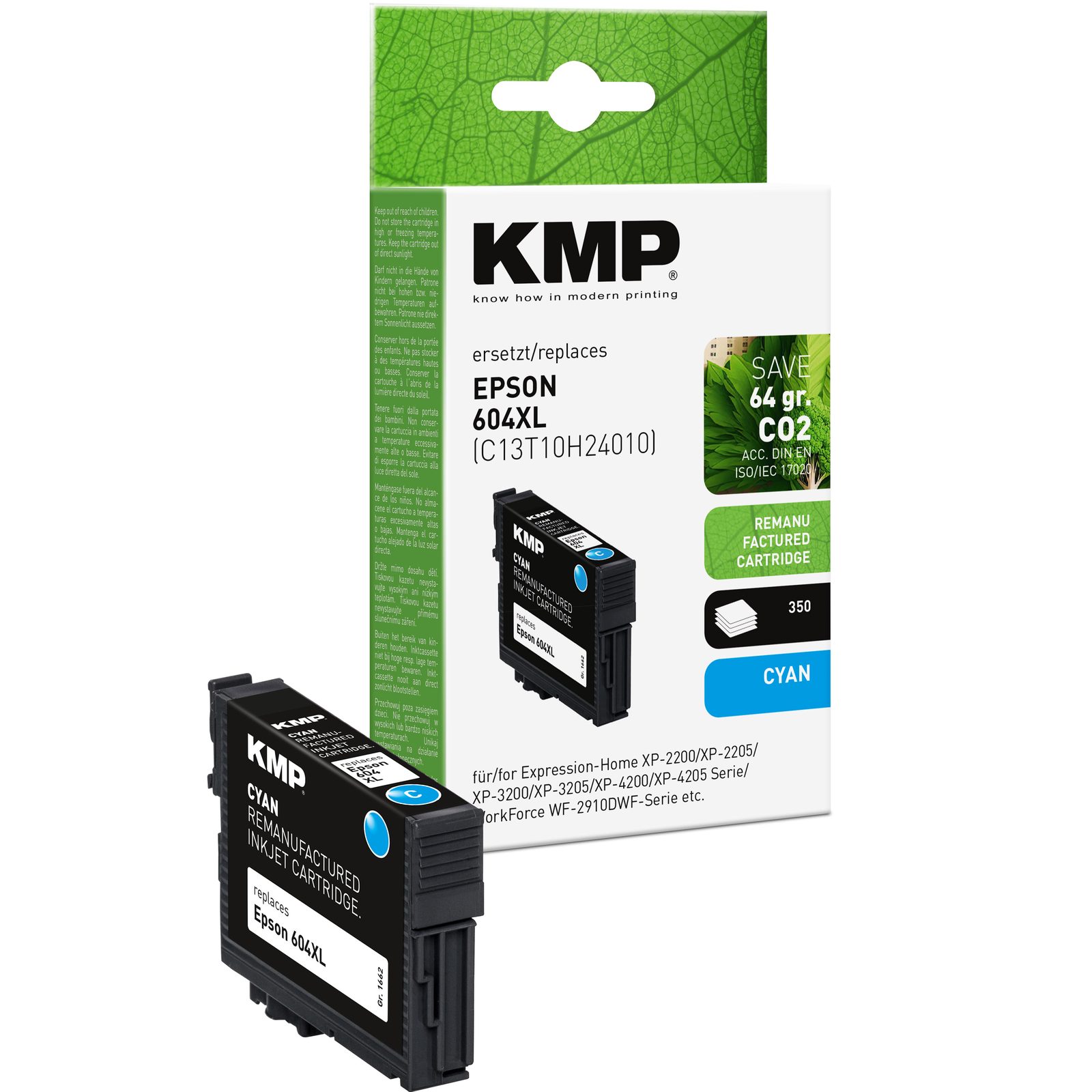 KMP E303C renovovaná inkoustová kazeta Epson 604XL (T10H2), azurová