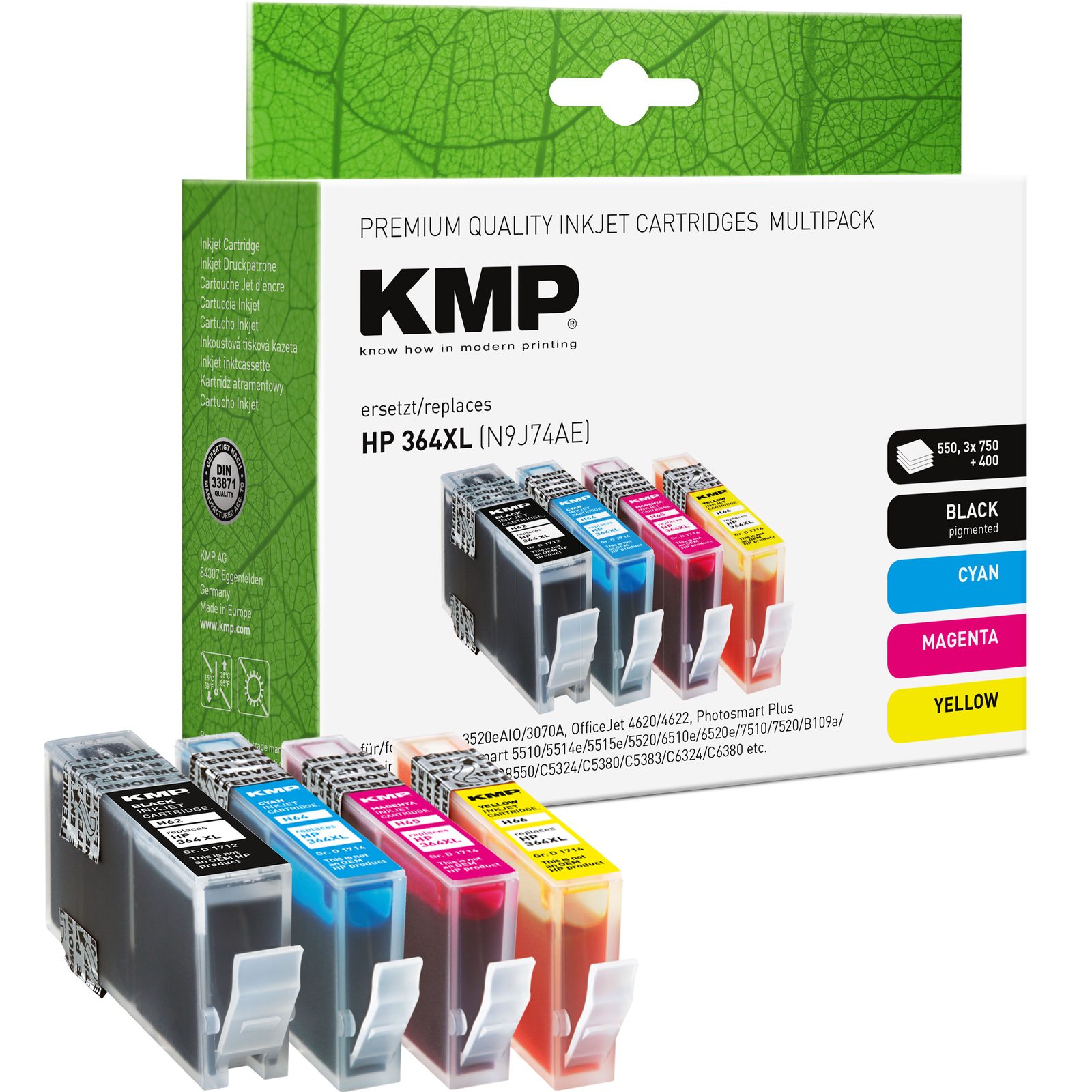 KMP H62V inkoustová kazeta inkoustová kazeta HP 364XL (CN684EE/,CB323EE/,CB324EE/,CB325EE), černá