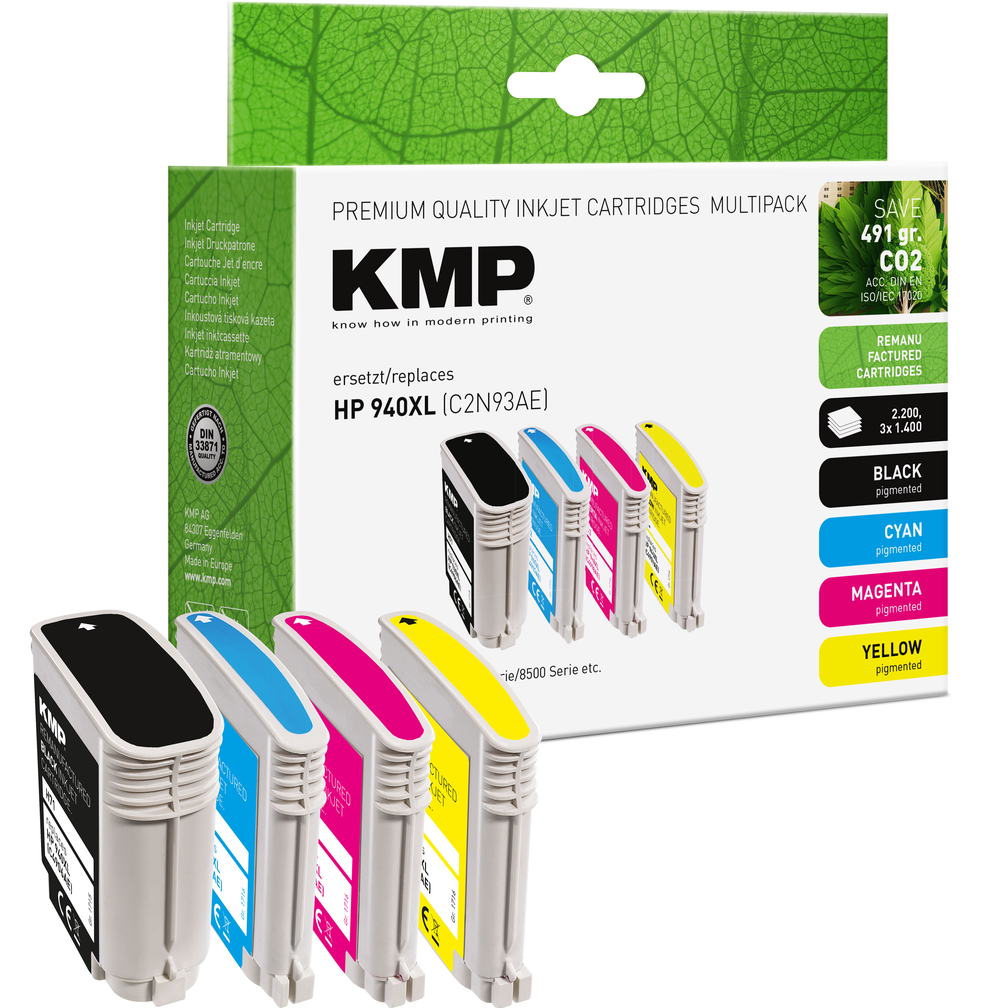 KMP H71V inkoustová kazeta inkoustová kazeta HP 940XL (C4906AE/,C4907AE/,C4908AE/,C4909AE), černá
