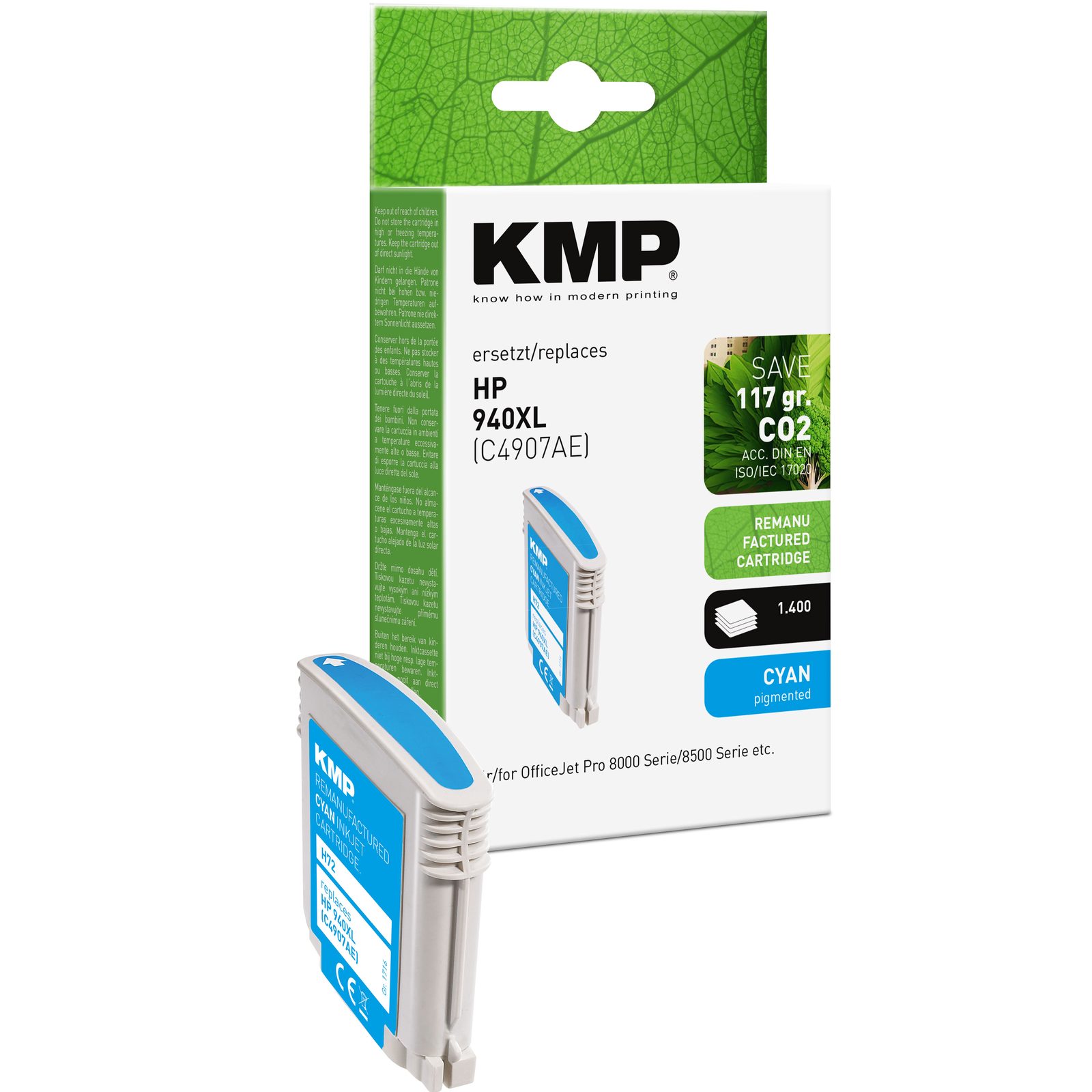KMP H72 inkoustová kazeta inkoustová kazeta HP 940XL (C4907AE), azurová