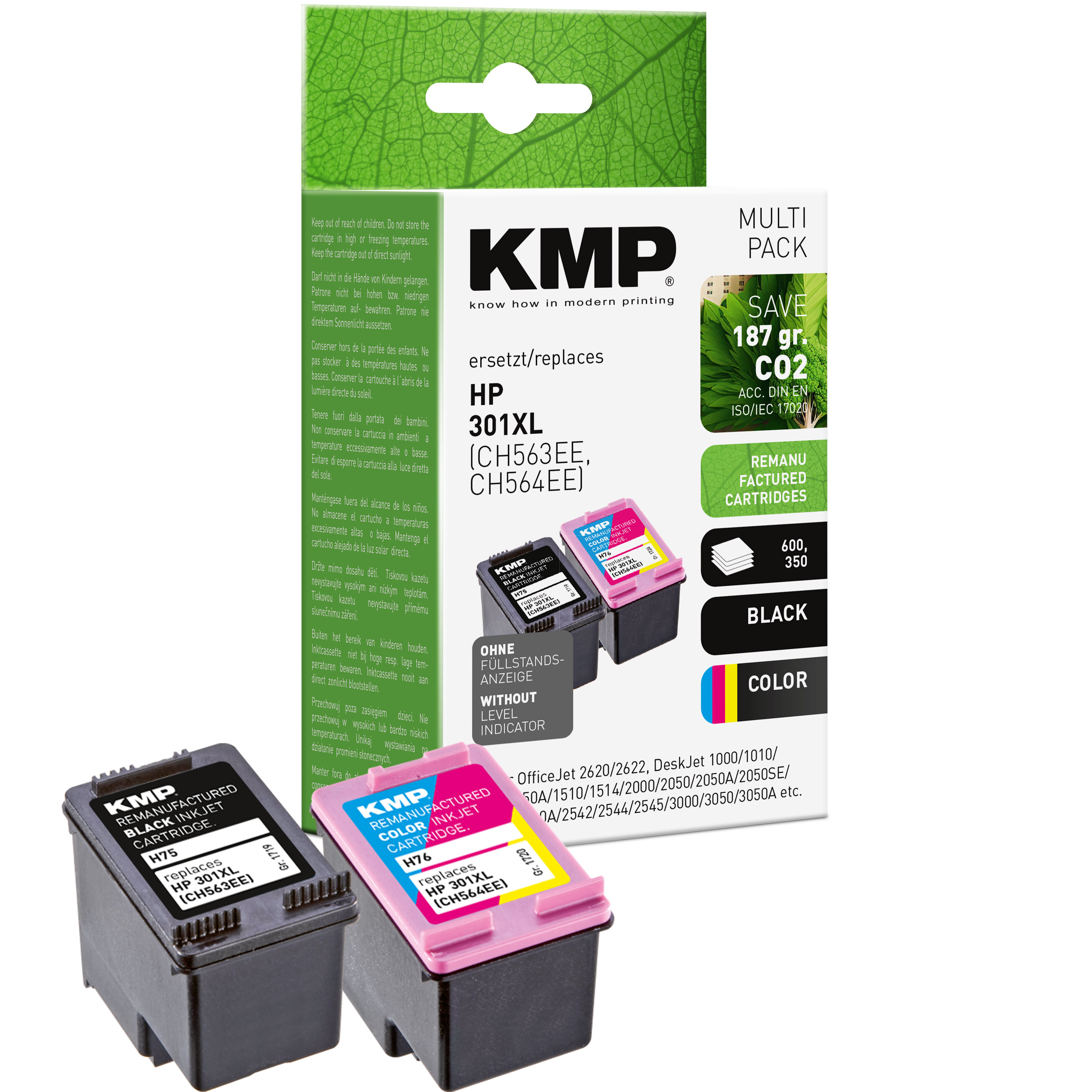 KMP H75V inkoustová kazeta inkoustová kazeta HP301XL (CH563EE) (CH564EE), černá
