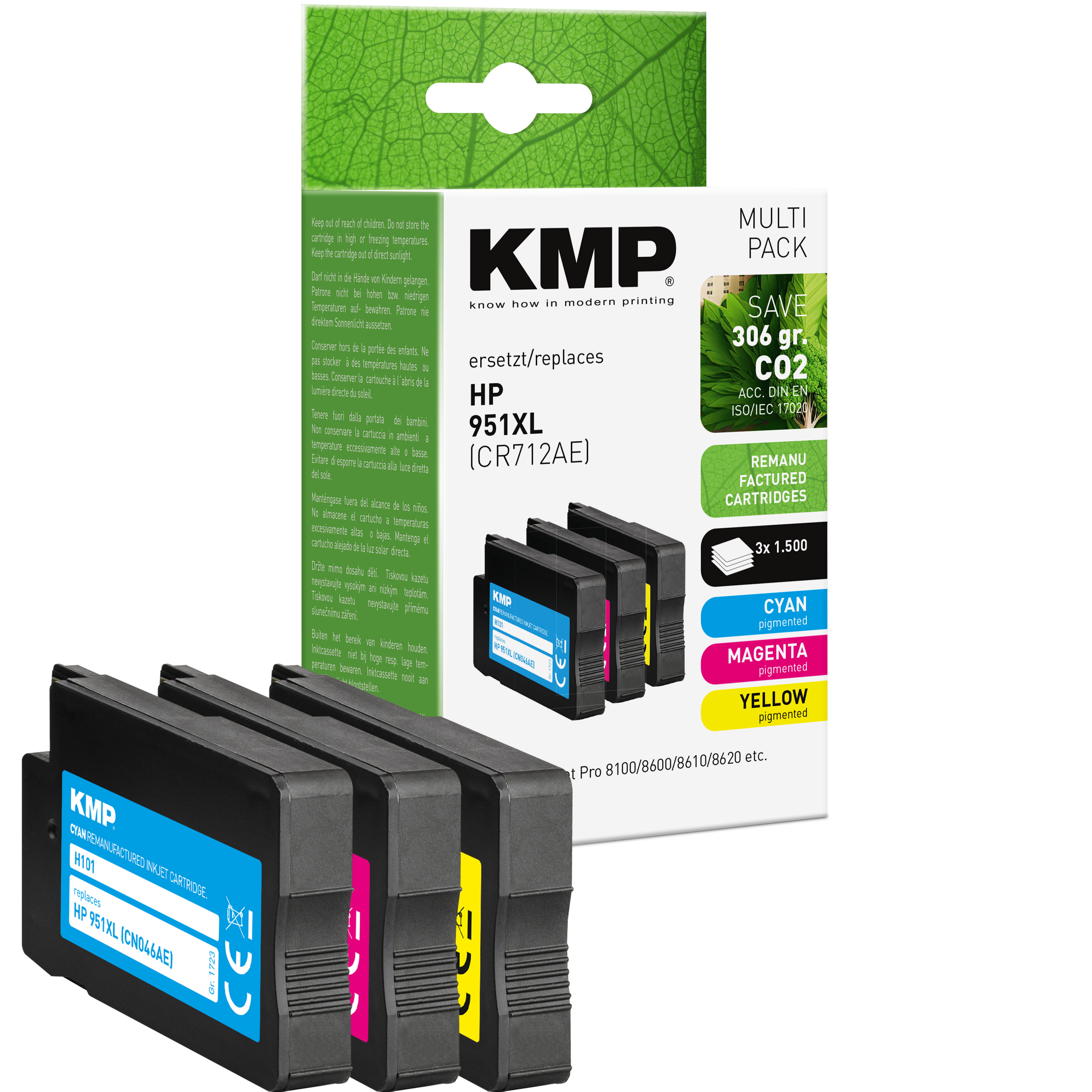 KMP H101V inkoustová kazeta inkoustová kazeta HP 951XL (CN046AE,CN047AE,CN048AE), azurová