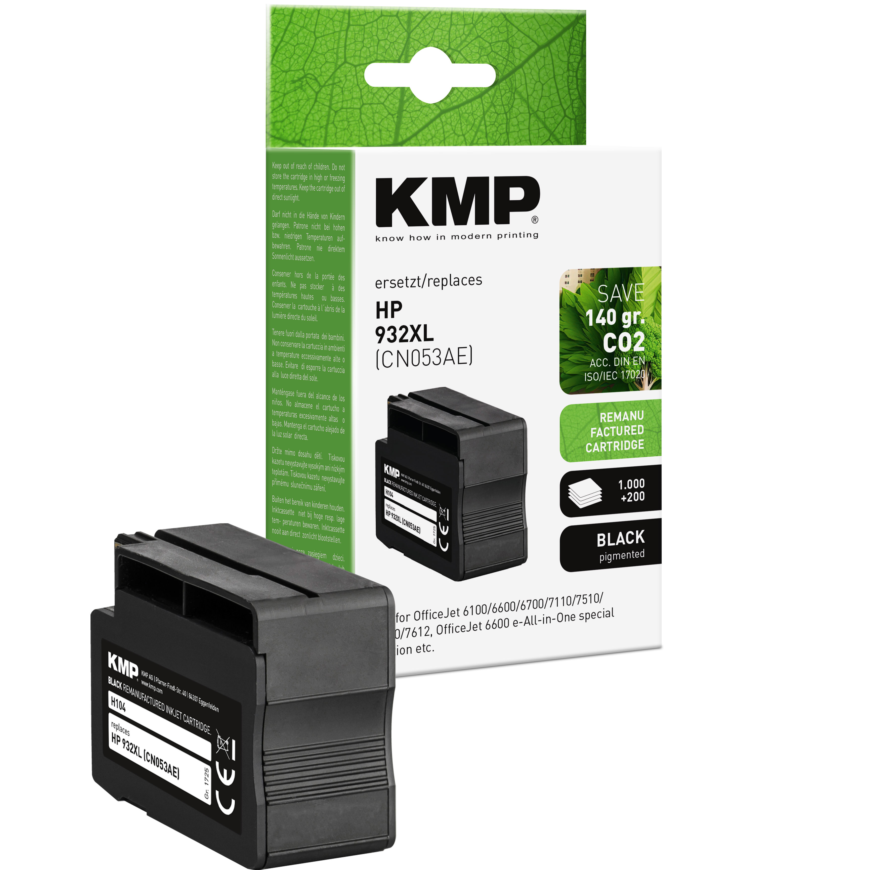 KMP H104 inkoustová kazeta inkoustová kazeta HP 932XL (CN053AE), černá