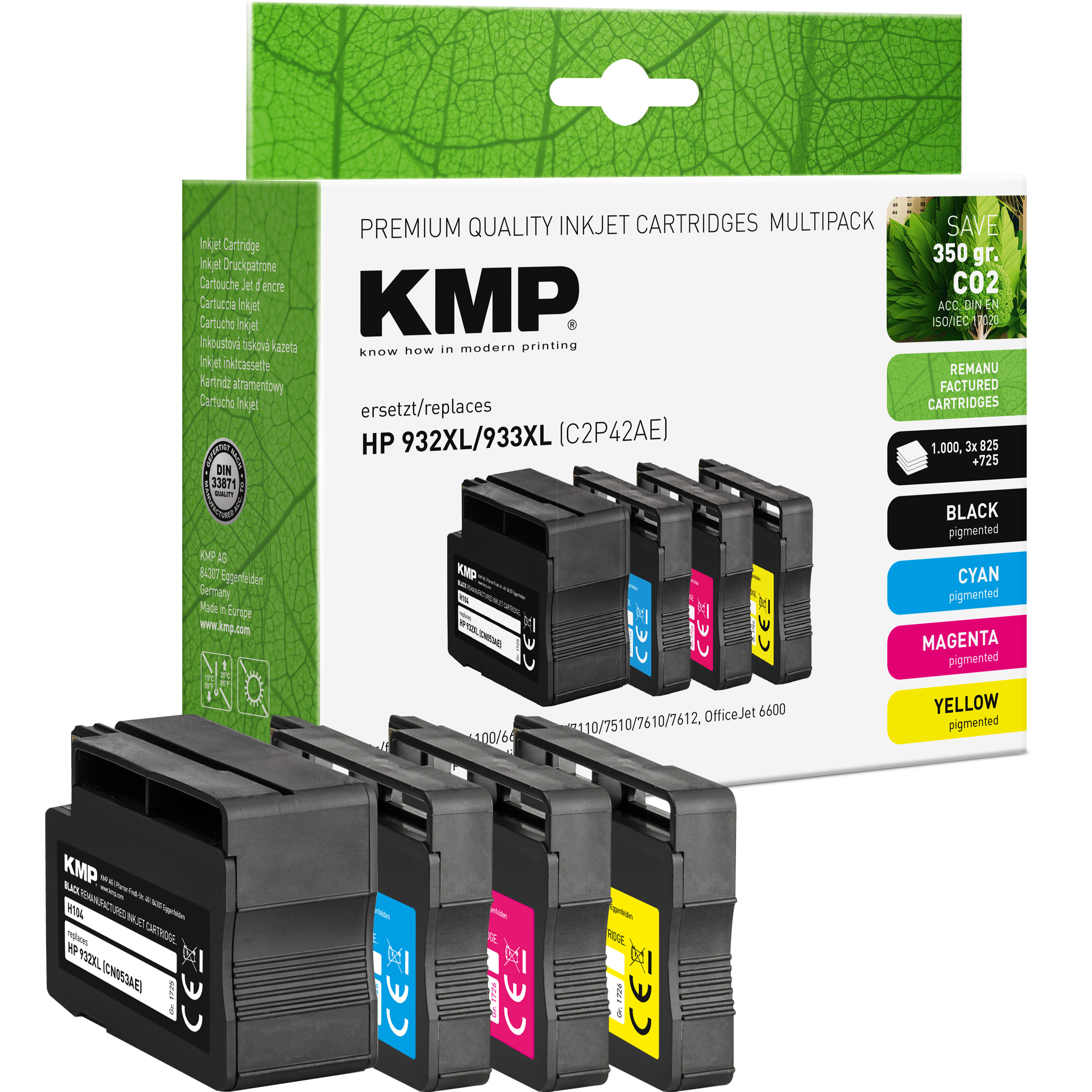 KMP H174V inkoustová kazeta inkoustová kazeta HP 932XL,,3x HP933XL (CN053AE/,CN054AE/,CN055AE/,CN056AE), černá
