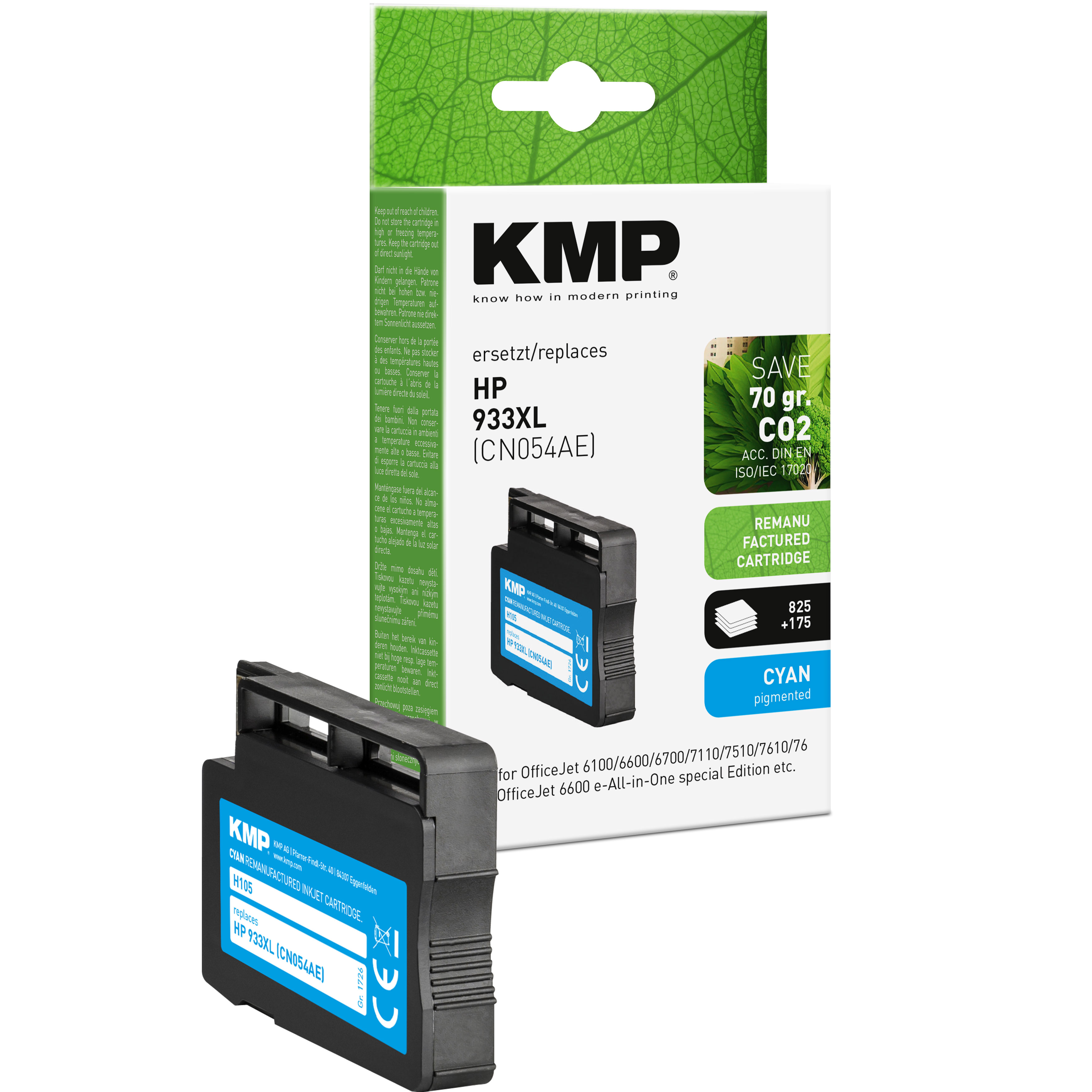 KMP H105 inkoustová kazeta inkoustová kazeta HP 933XL (CN054AE), azurová