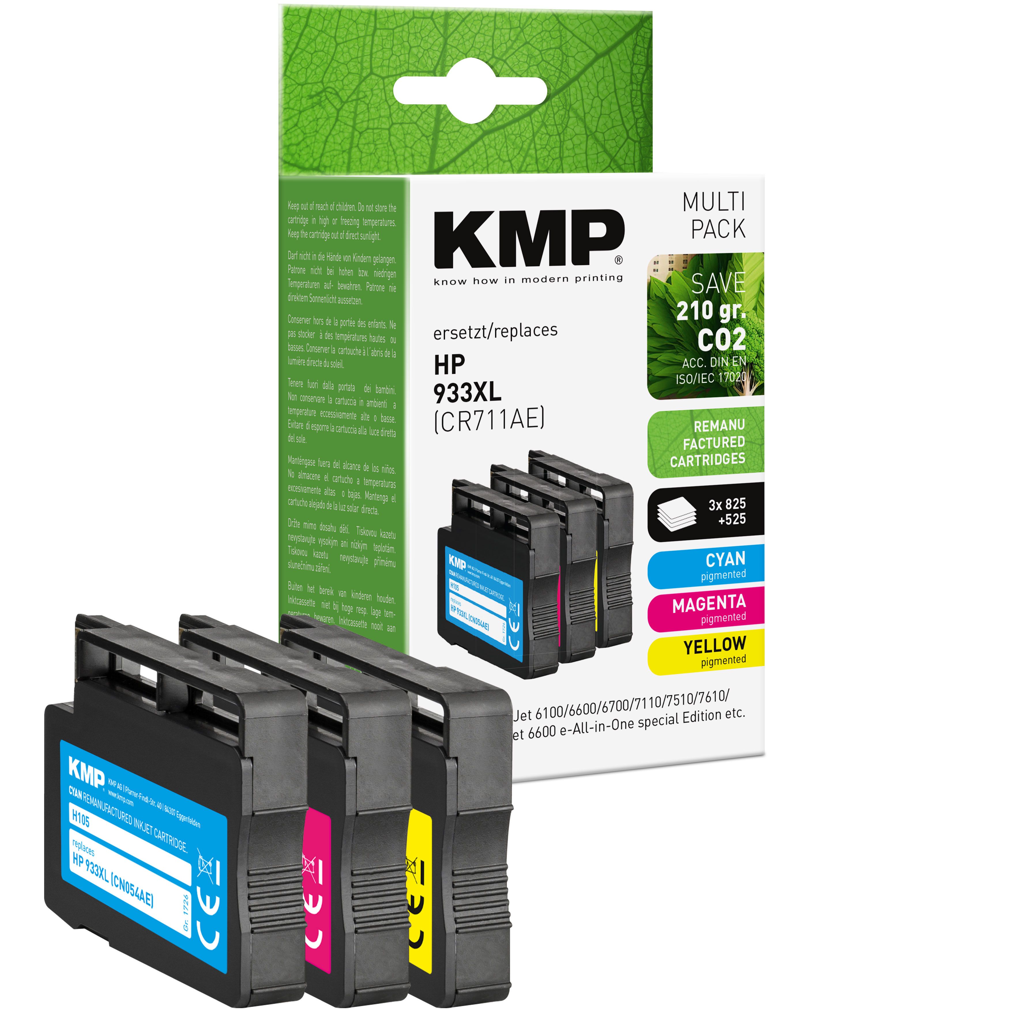 KMP H105V inkoustová kazeta inkoustová kazeta HP CR711AE=,HP 933XL (CN054AE,/CN055AE/,CN056AE), azurová
