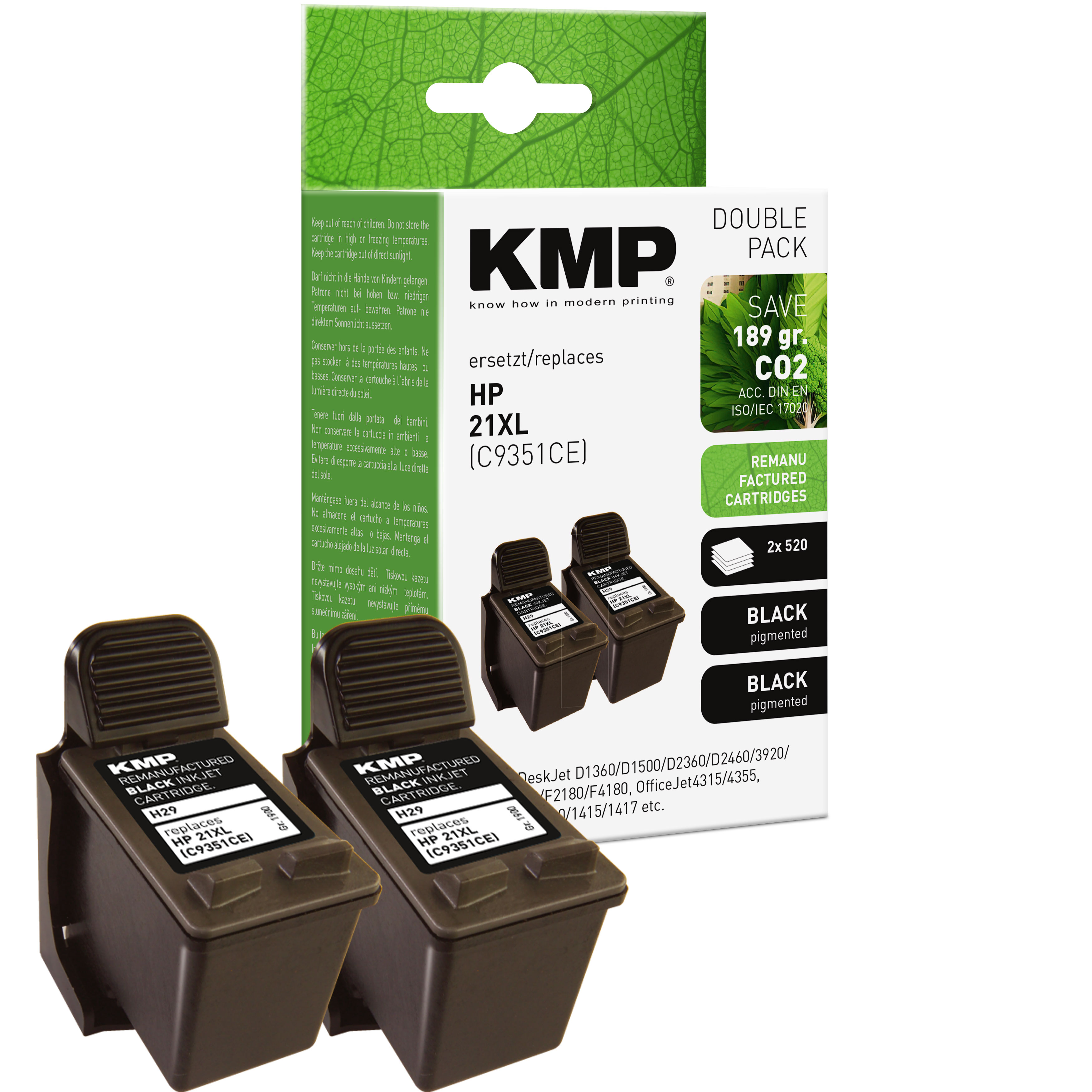 KMP H29D inkoustová kazeta inkoustová kazeta HP 2x HP 21XL (C9351CE), černá