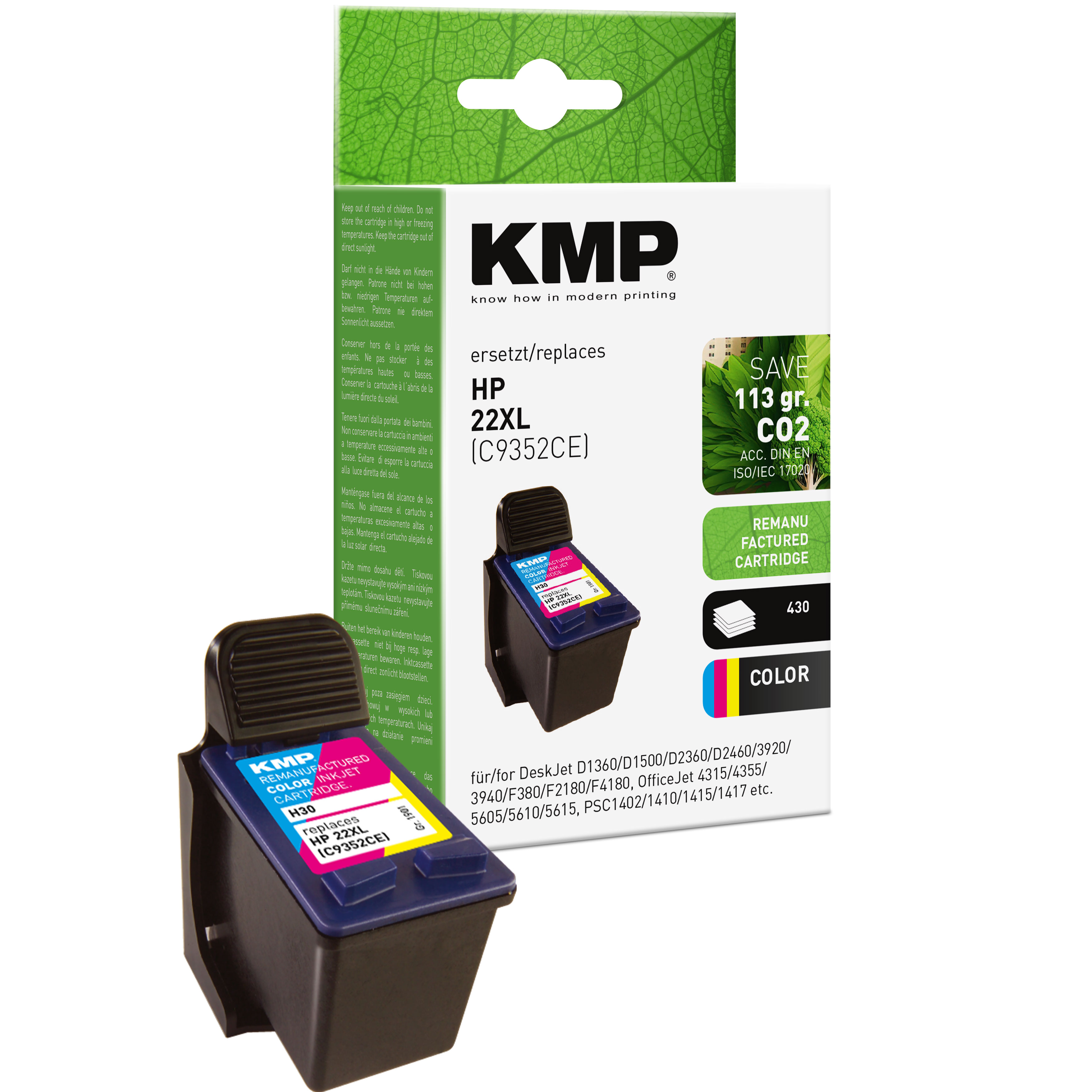 KMP H30 inkoustová kazeta inkoustová kazeta HP 22XL,(C9352CE), barevná