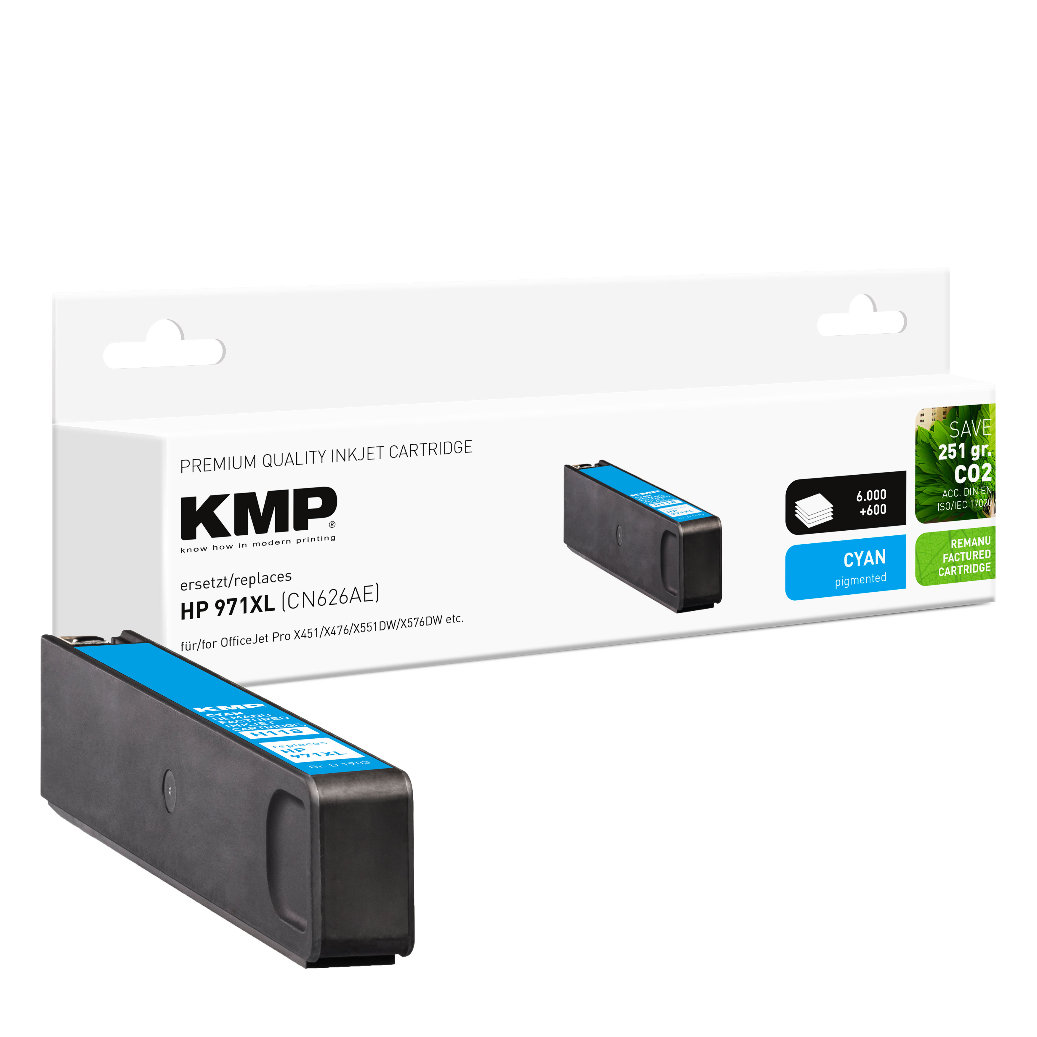 KMP H118 inkoustová kazeta inkoustová kazeta HP 971XL (CN626AE), azurová